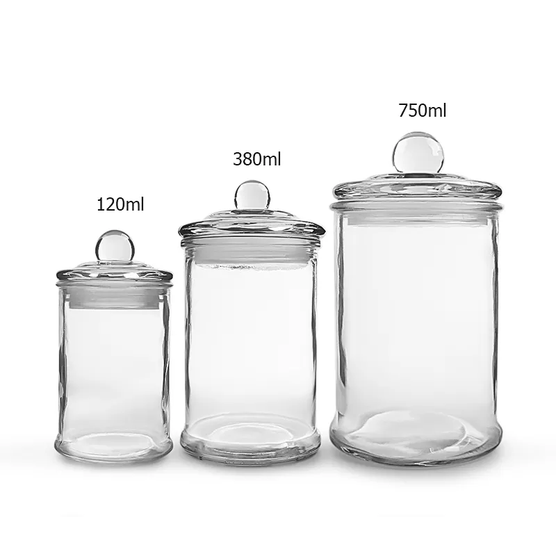 Factory price 120ml 380ml 750ml straight round glass storage jar dried tea jar