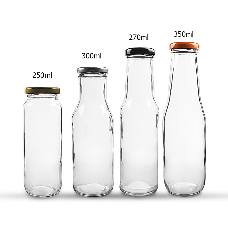 250ml 270ml 300ml 350ml Empty Glass Fruit Juice Bottle Round Beverage Bottle With Screw Metal Lid