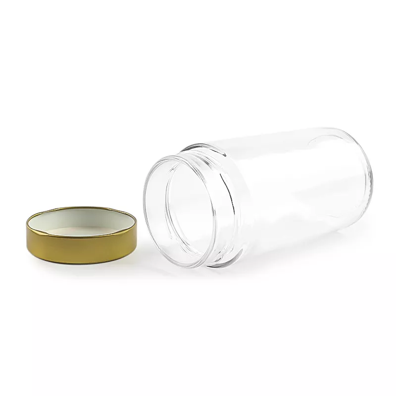 Food Storage 120ml-1000ml Straight Round Clear Glass Honey Jam Spice Jar With Deep Lid