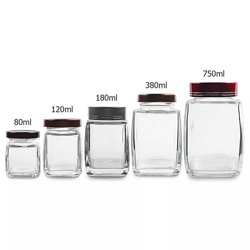 80-750ml Square Bird's Nest Glass Bottle Food Storage Recycled Glass Honey Jam Jar