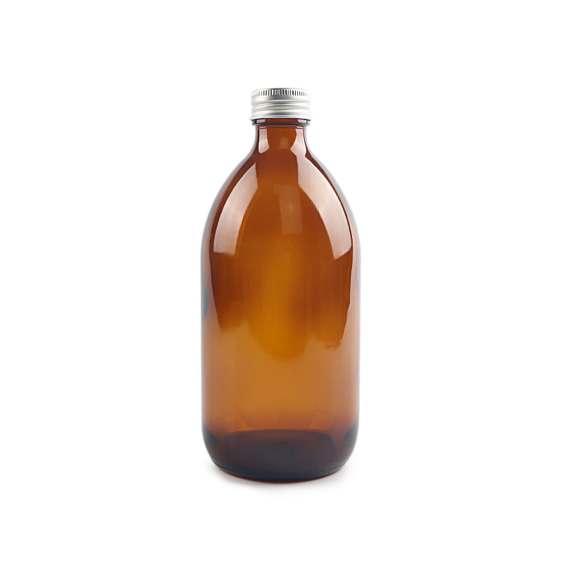 Amber glass bottle oral liquid bottle 50ml 120ml 500ml round shape bottle with aluminum cap