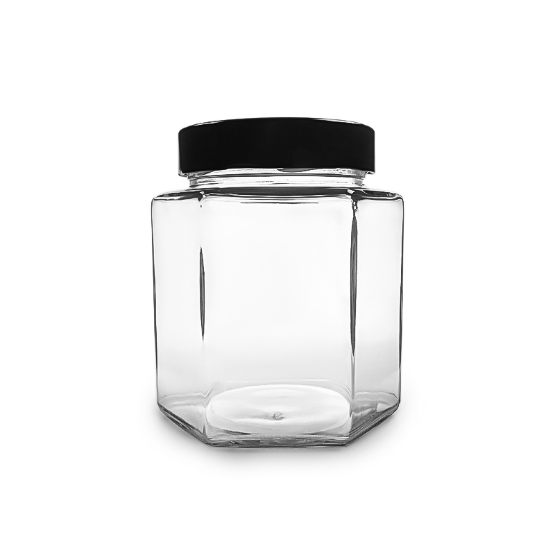 Hexagon shape glass jars 180ml 280ml 380ml 500ml 750ml honey jar with metal deep cap