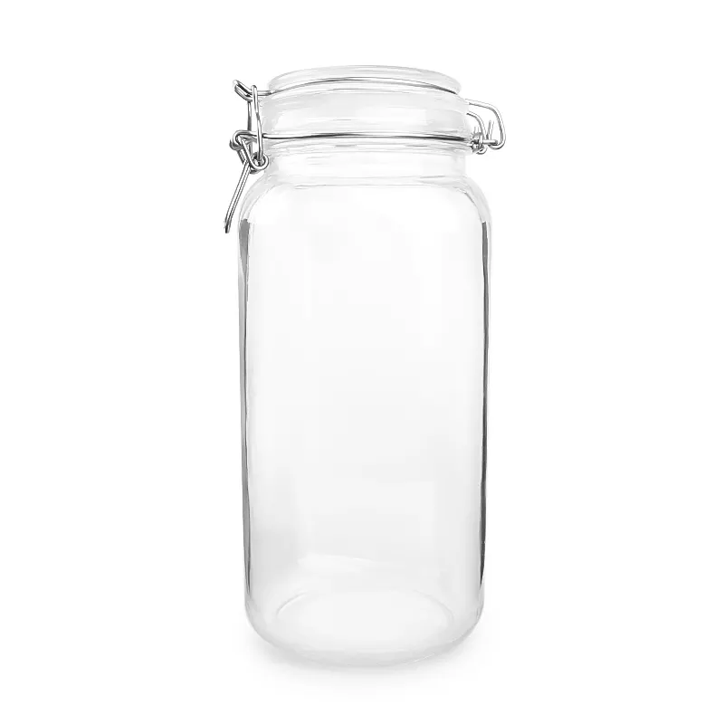 Square 500ml 750ml 1000ml 2000ml clip top glass airtight storage jar with hinged lids for jam spice honey butter