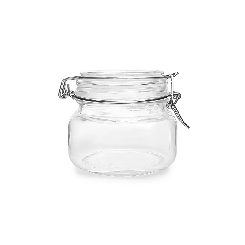 Square 500ml 750ml 1000ml 2000ml clip top glass airtight storage jar with hinged lids for jam spice honey butter