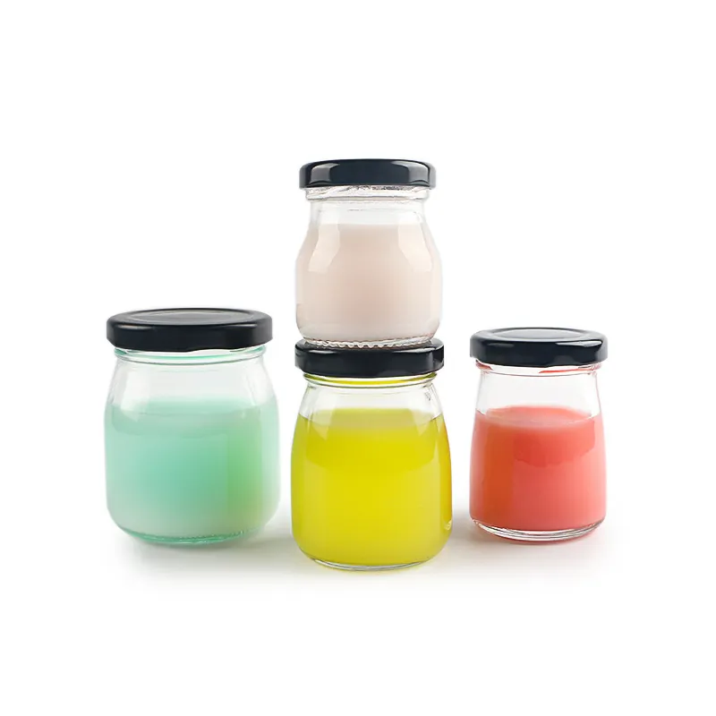 Small pudding jar 50ml 75ml 100ml 150ml glass jars for jam jelly storage with metal lid