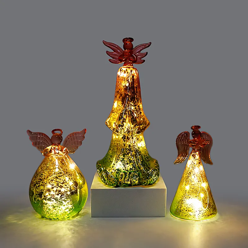 LED Battery Powered Angel shaped decorative glass jar for Christmas gift