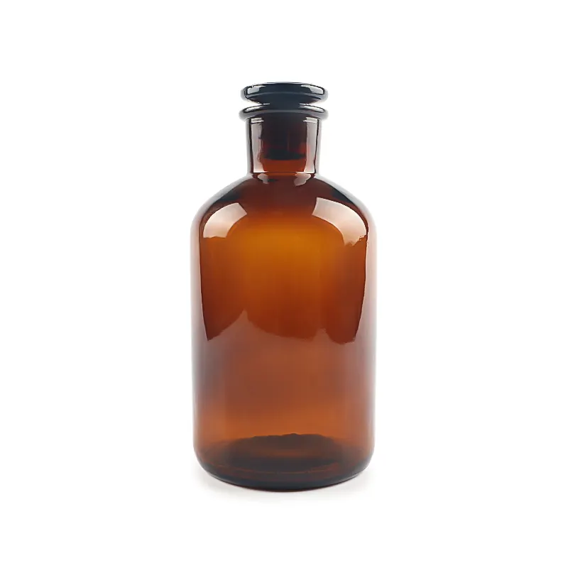 Amber small mouth apothecary glass reagent bottle 30ml-1000ml with glass lid