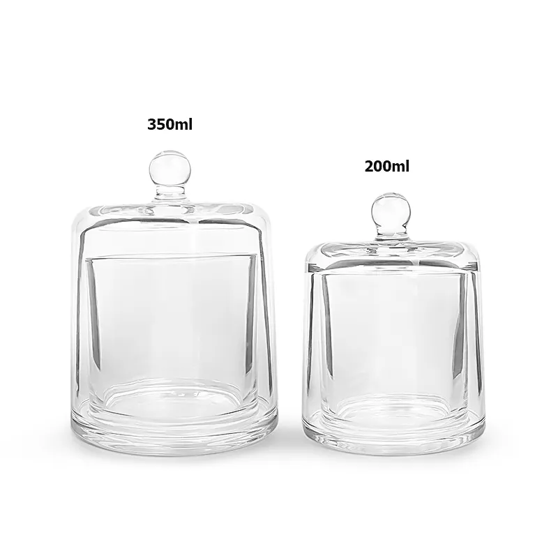 Luxury clear 200ml 350ml candle container glass candle holder for Restaurant Wedding Party with glass cover