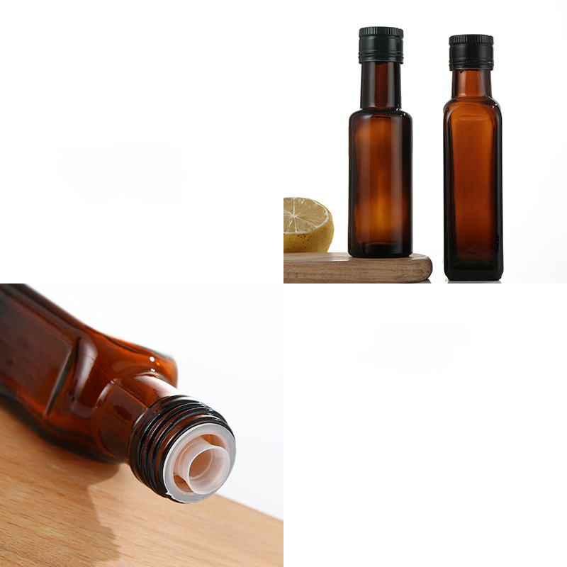 Bulk Empty Marasca olive oil bottles amber clear glass cooking oil bottle 100ml with screw caps