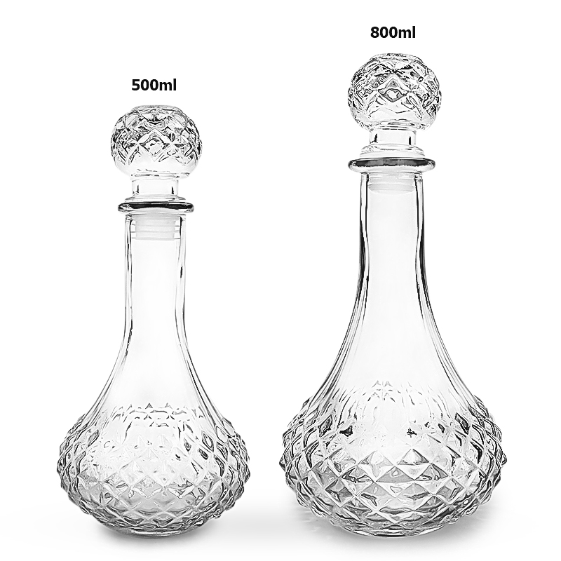 Luxury 500ml 800ml diamond glass decanter for wine and whisky with glass stopper