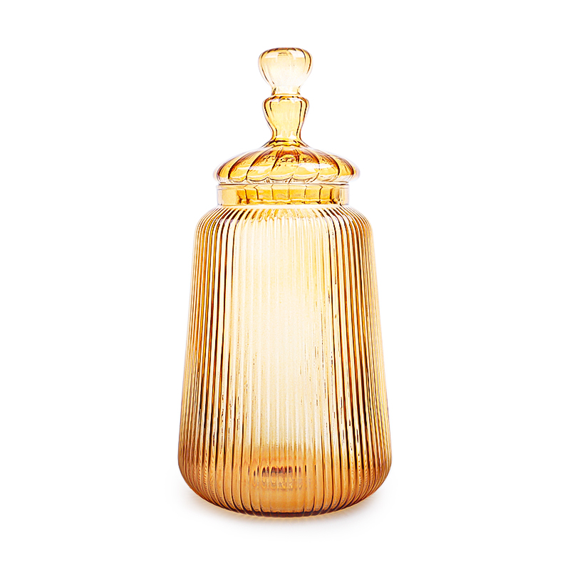 1500ml Luxury Vertical Stripe Blown Glass Storage Jar With Glass Lid