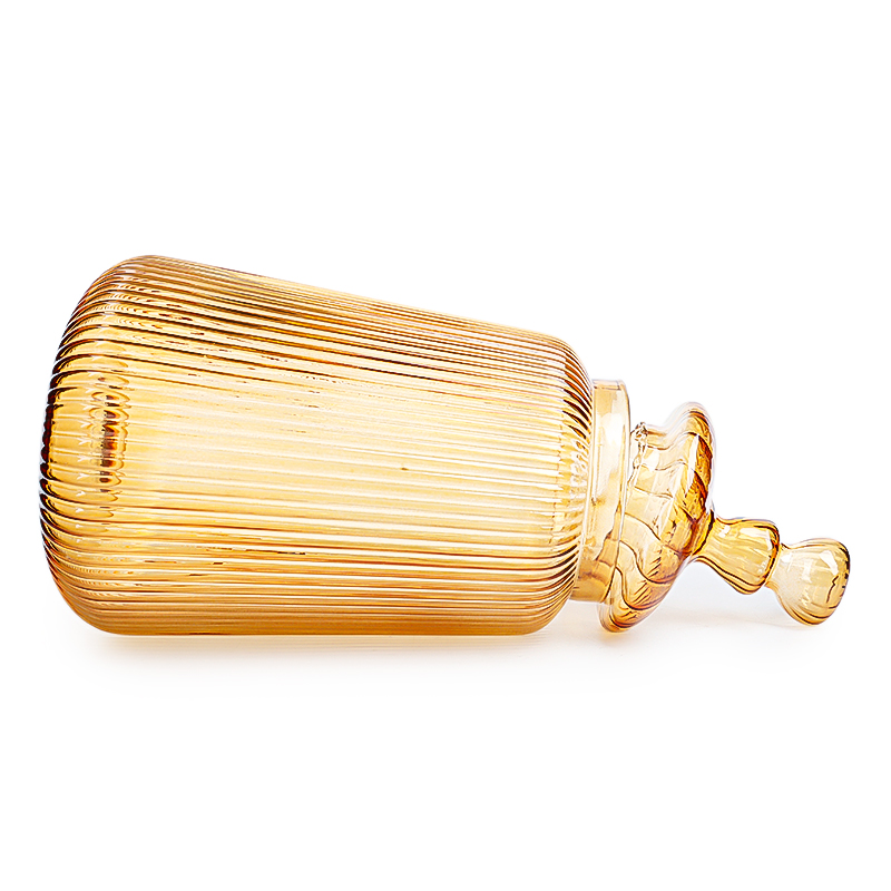 1500ml Luxury Vertical Stripe Blown Glass Storage Jar With Glass Lid