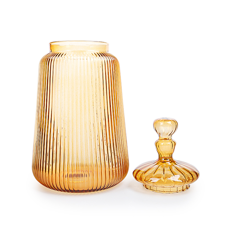 1500ml Luxury Vertical Stripe Blown Glass Storage Jar With Glass Lid