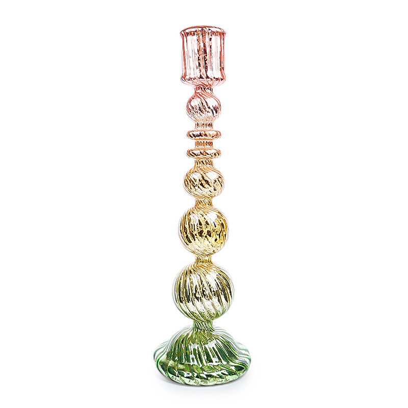 Fashionable bulk gradient color hand blown glass candlestick holders