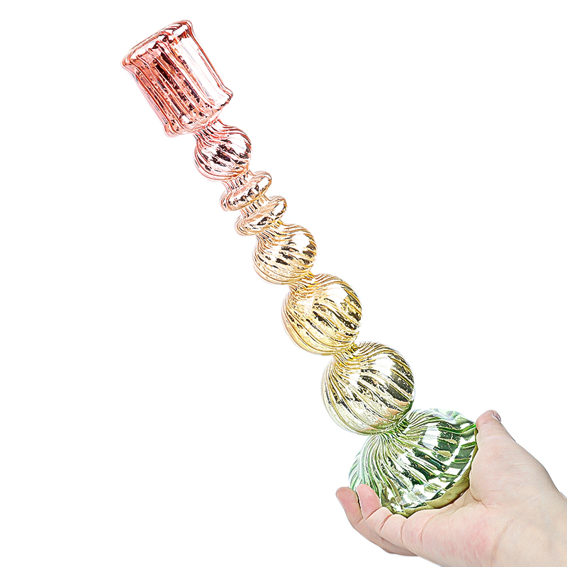 Fashionable bulk gradient color hand blown glass candlestick holders