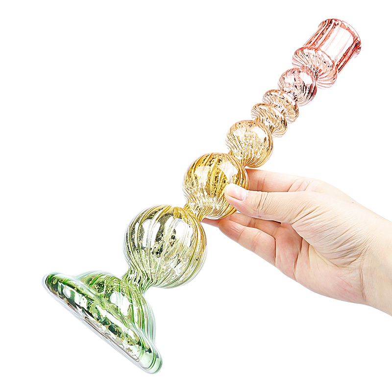 Fashionable bulk gradient color hand blown glass candlestick holders