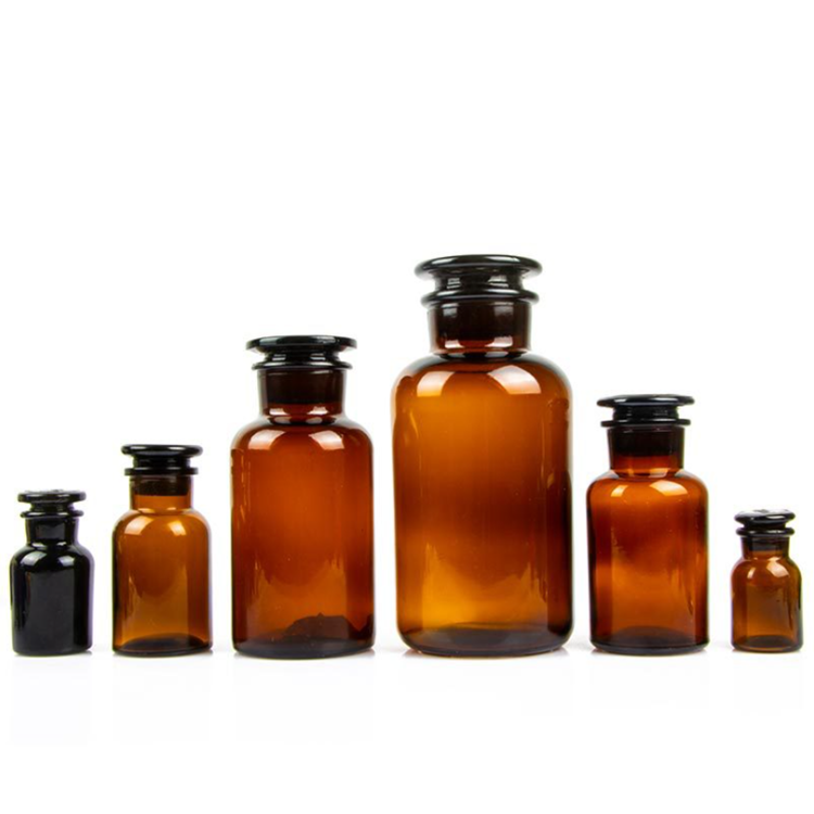 60ml 250ml 500ml1000ml amber large capacity glass jar apothecary glass bottle chemical reagent bottle with glass lid