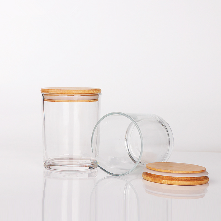 18oz 22oz Clear Glass Candle Holder Clear Glass Candle Jars With Wooden Lids