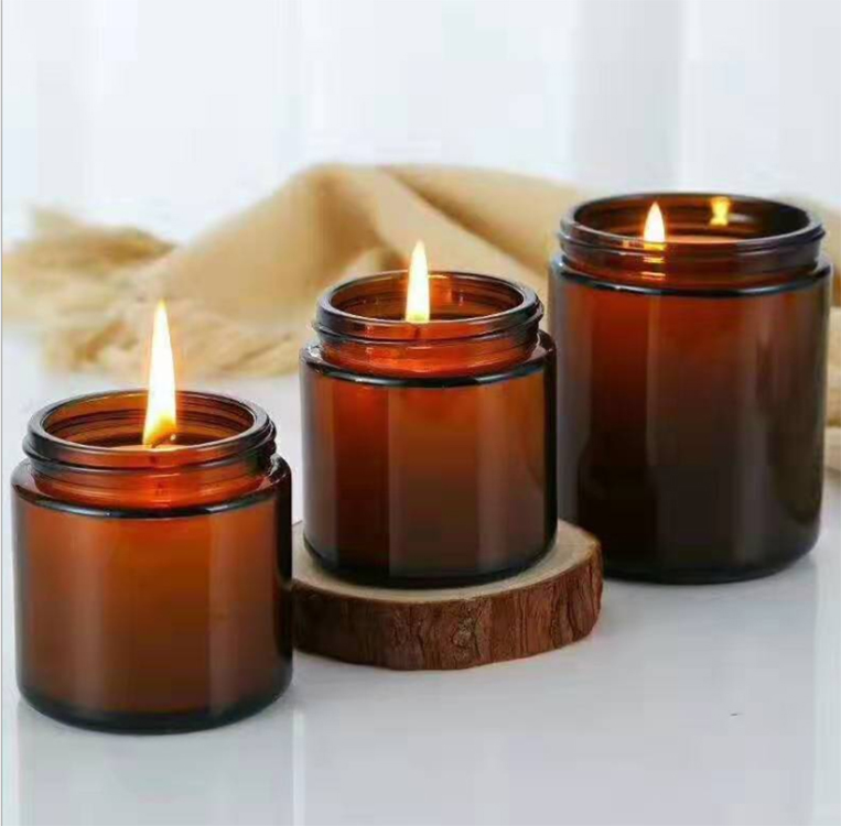 Glass jar for candle brown amber glass jar with black aluminum lids 50ml,100ml,200ml