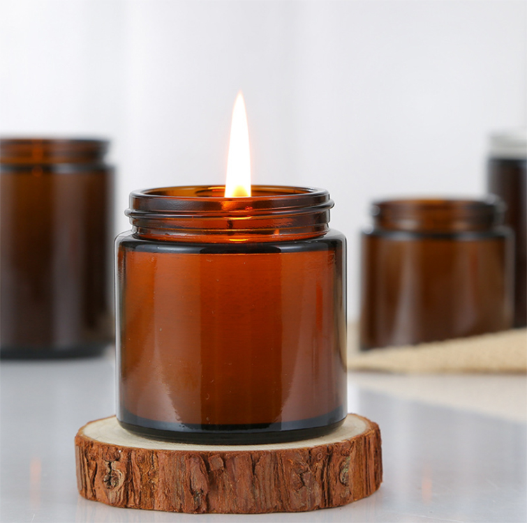 Glass jar for candle brown amber glass jar with black aluminum lids 50ml,100ml,200ml