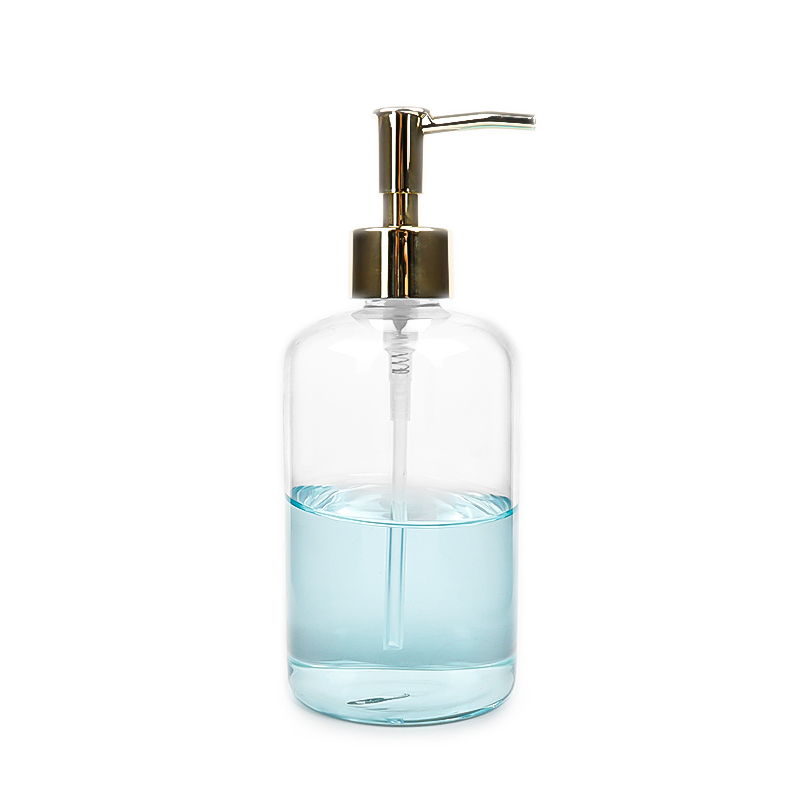 550ml Clear Boston Liquid Soap Lotion Shampoo Glass Bottle With Metal Pump Dispenser