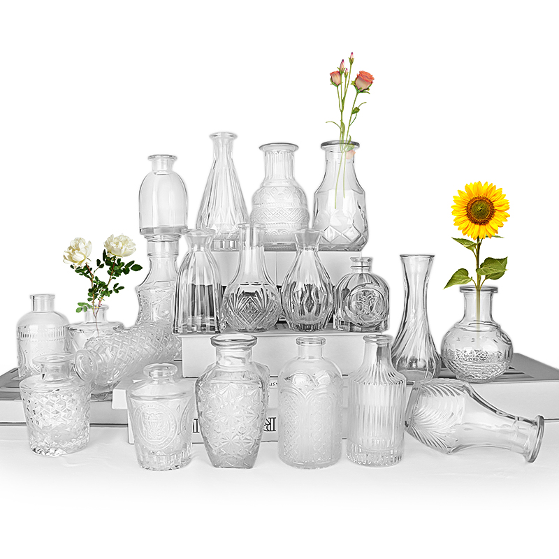 Factory wholesale different types decorative small clear glass vases