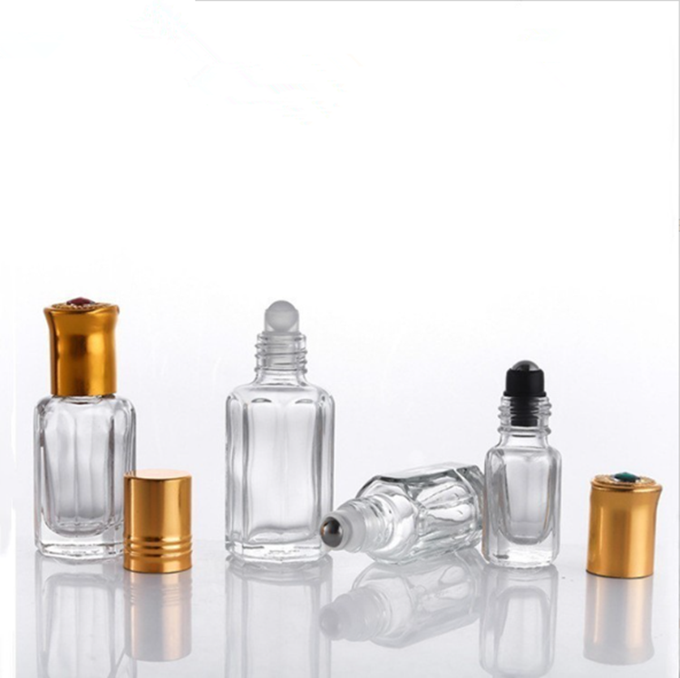 Wholesale clear octagonal shape essential oil bottle 3ml 6ml 9ml 12ml glass roll on bottle