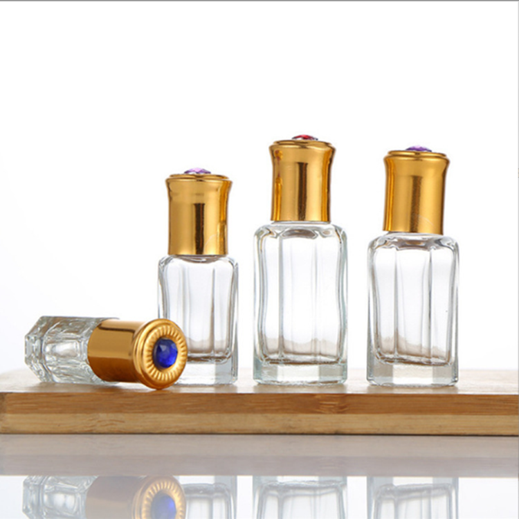 Wholesale clear octagonal shape essential oil bottle 3ml 6ml 9ml 12ml glass roll on bottle