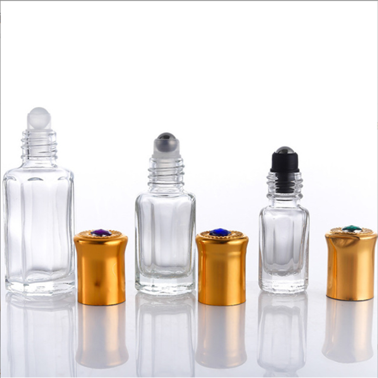 Wholesale clear octagonal shape essential oil bottle 3ml 6ml 9ml 12ml glass roll on bottle