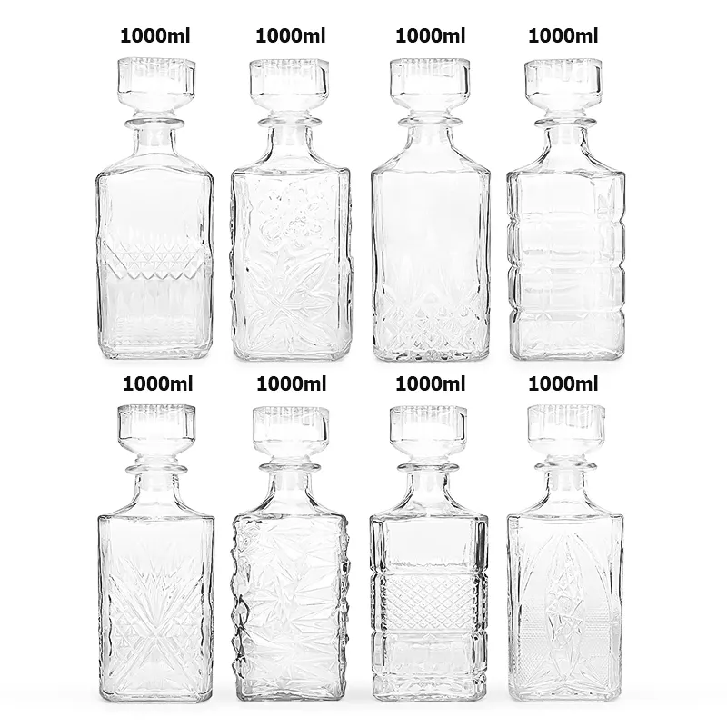 2023 new product square 1000ml wine glass dividing decanter set with glass lid