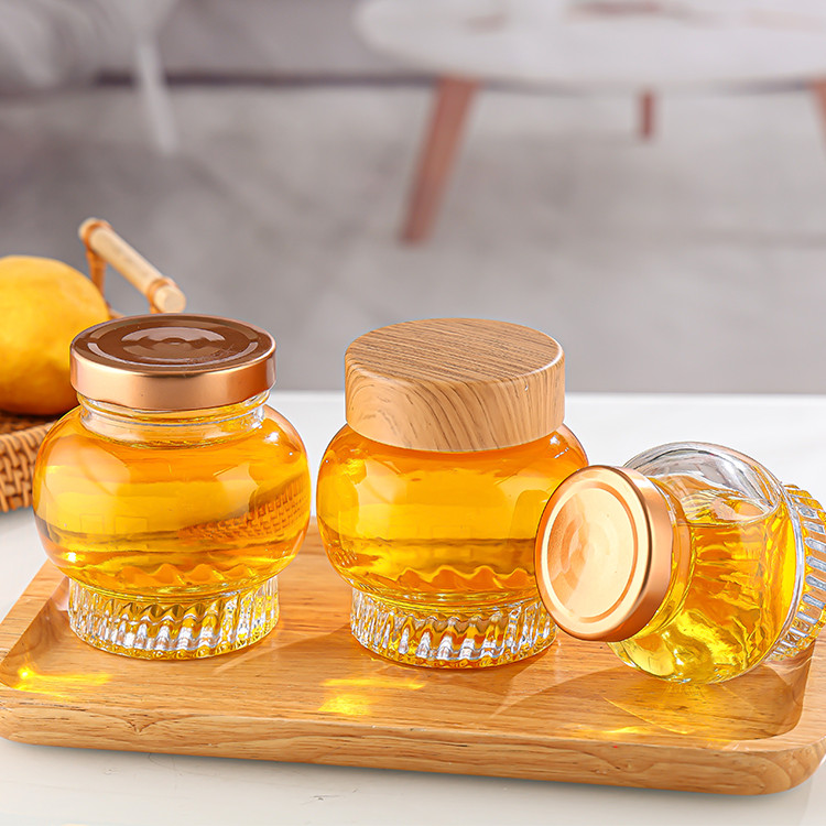 Thickened honey bottle 180ml 360ml lantern shape food grade sealed glass honey jars with cap