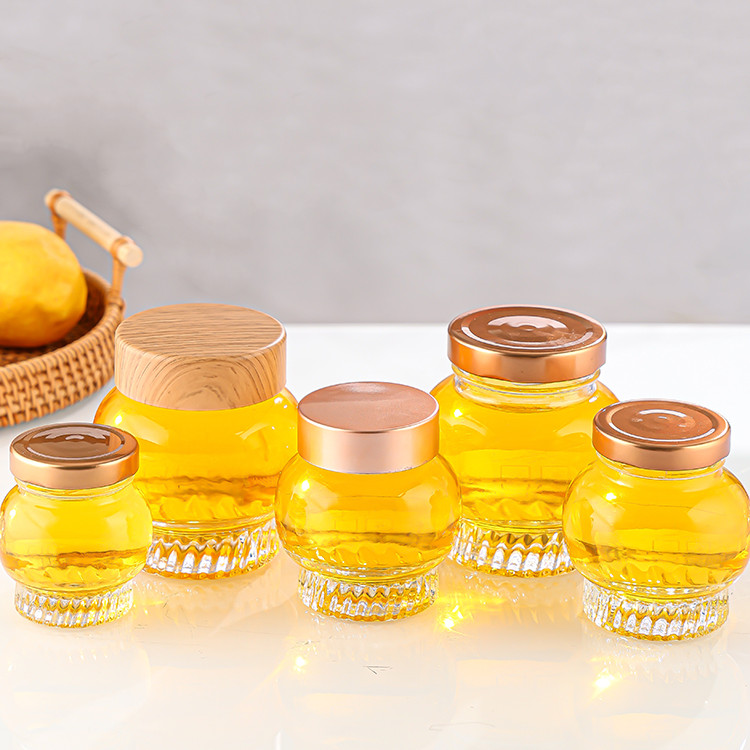 Thickened honey bottle 180ml 360ml lantern shape food grade sealed glass honey jars with cap