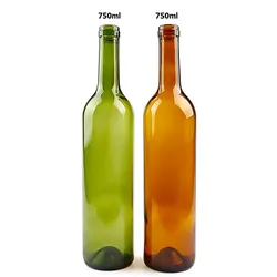 High Quality 750ml Amber Green Tall Round Shape Wine Glass Bottle for Wine Whisky Vodka with Cork