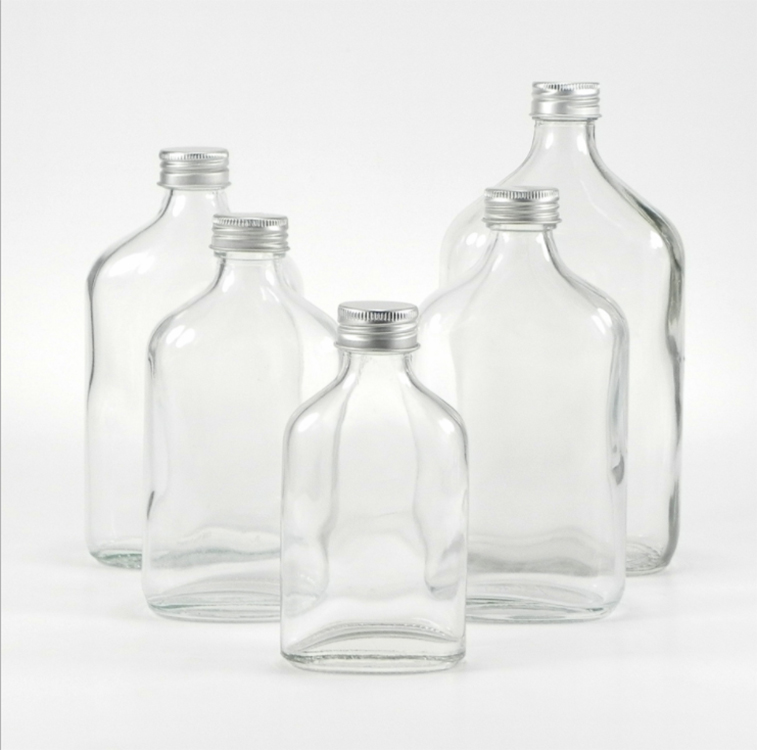 50ml 100ml 200ml 250ml 350ml 500ml Flat Shaped Glass Bottle With Aluminum Lid For Coffee Liquor Wine