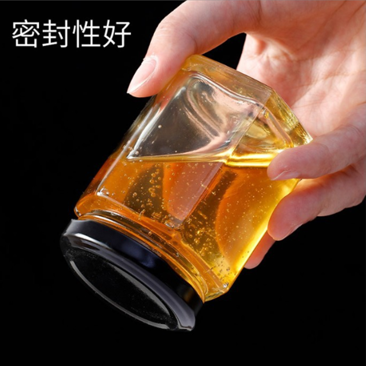 Empty Hexagon Glass Jam Jar 45 85 100 180 280 380 730ml Honey Jar Glass with Twist Off Golden Tin Lid