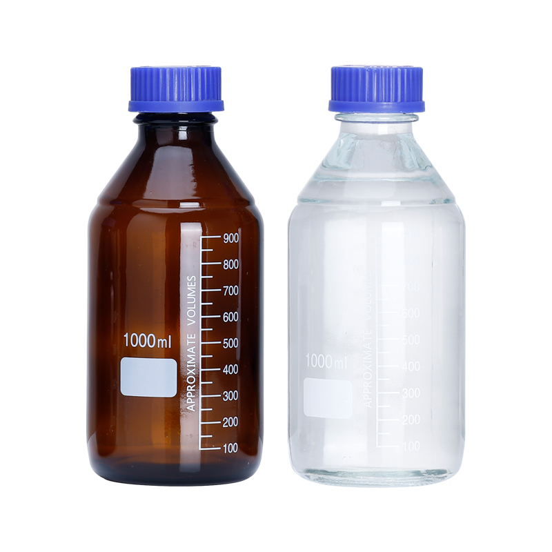 clear and amber lab Borosilicate glass graduated reagent bottle 50ml-2000ml with blue screw cap