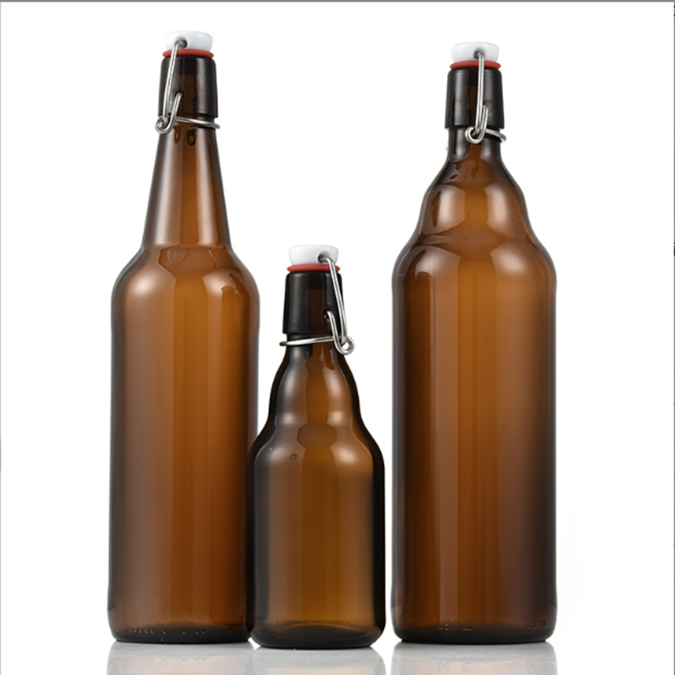 Flip Top Glass Bottle 1 Liter 750ml 500ml 330ml Swing Top Cold Brewing Amber Bottle with Stopper for Beverages Vinegar Kombucha