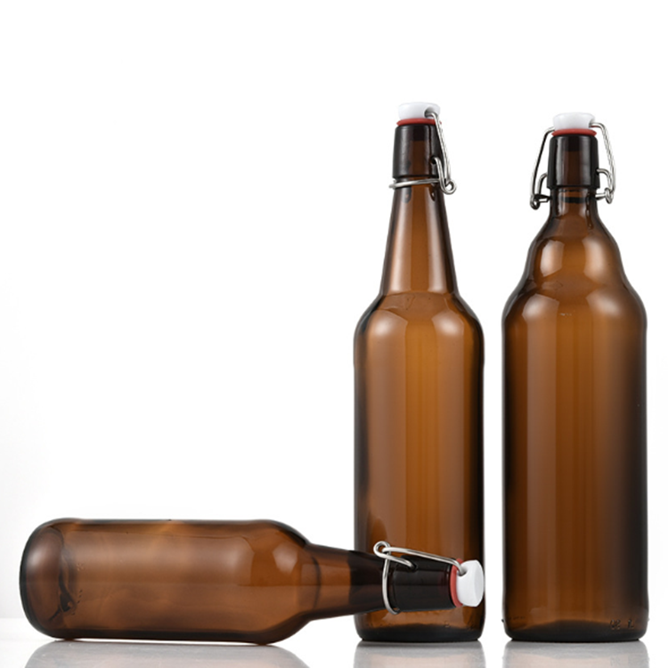 Flip Top Glass Bottle 1 Liter 750ml 500ml 330ml Swing Top Cold Brewing Amber Bottle with Stopper for Beverages Vinegar Kombucha