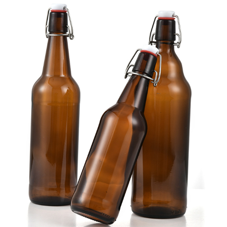 Flip Top Glass Bottle 1 Liter 750ml 500ml 330ml Swing Top Cold Brewing Amber Bottle with Stopper for Beverages Vinegar Kombucha