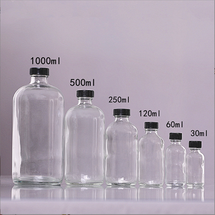 30ml 60ml 120ml 250ml 500ml 1000ml Amber Boston Round Glass Bottles