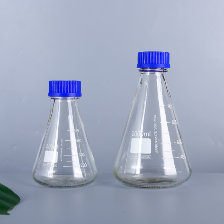 500ml 1000ml flat-bottomed conical laboratory flask, 500ml 1L conical reagent bottle with blue screw cap