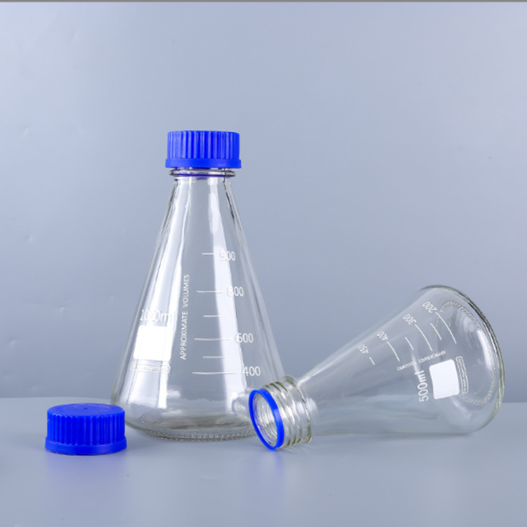 500ml 1000ml flat-bottomed conical laboratory flask, 500ml 1L conical reagent bottle with blue screw cap