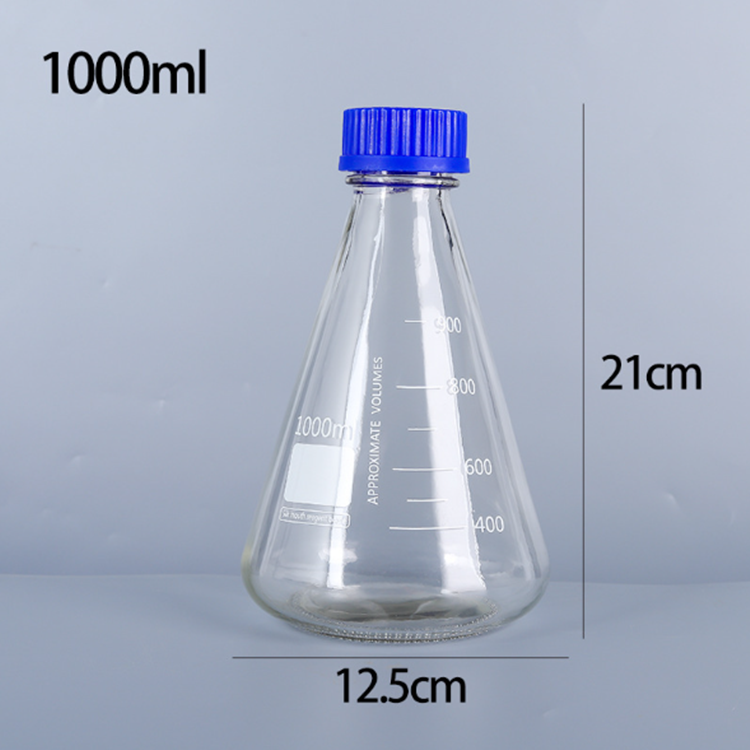 500ml 1000ml flat-bottomed conical laboratory flask, 500ml 1L conical reagent bottle with blue screw cap