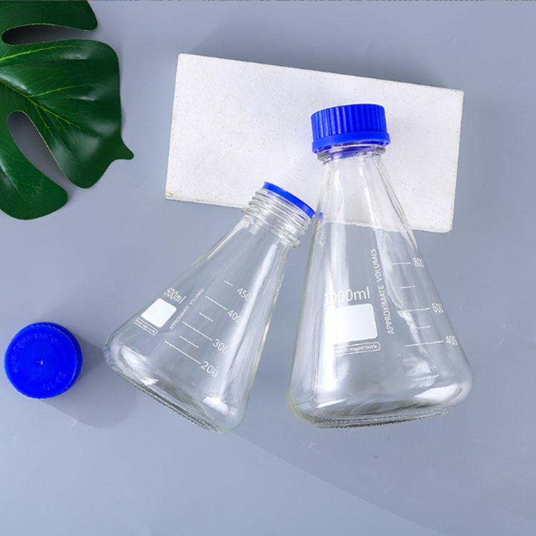 500ml 1000ml flat-bottomed conical laboratory flask, 500ml 1L conical reagent bottle with blue screw cap