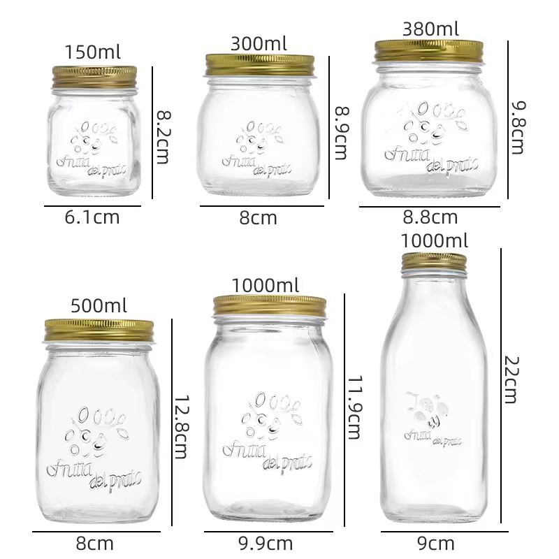 free sample 150ml-1000ml embossed glass mason jars for jam canning food storage