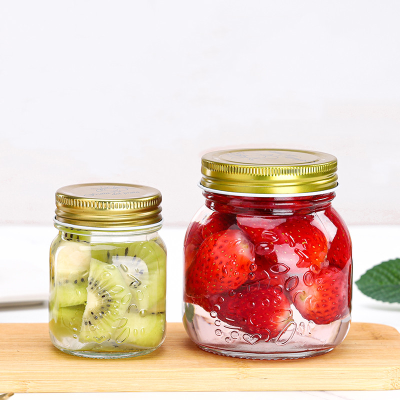 free sample 150ml-1000ml embossed glass mason jars for jam canning food storage