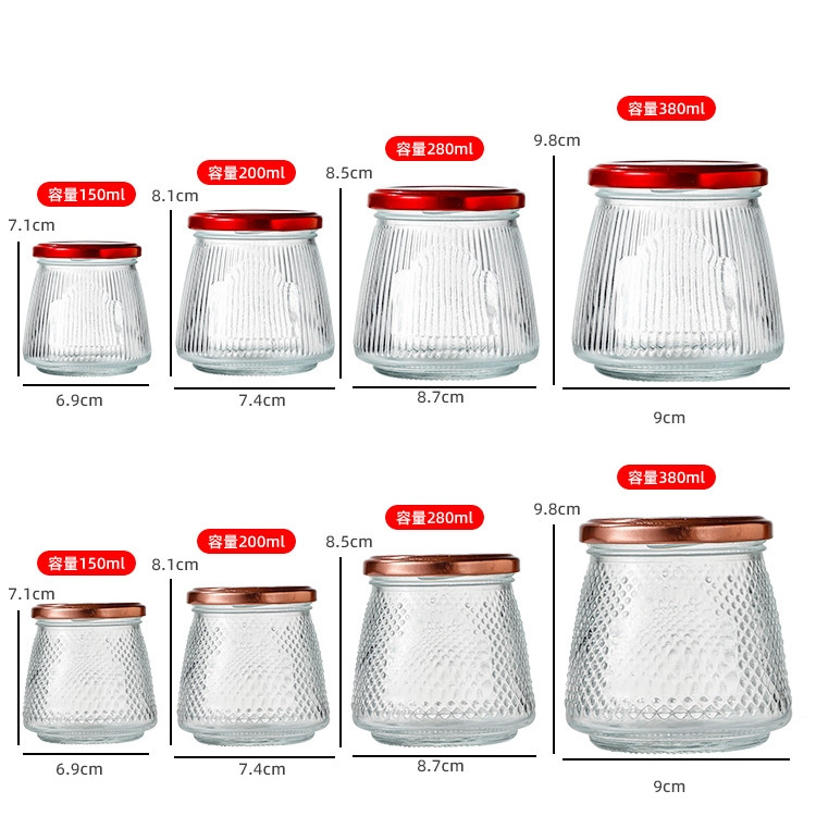 New design empty 150ml-380ml bird nest bottles glass jam honey jars with metal closure