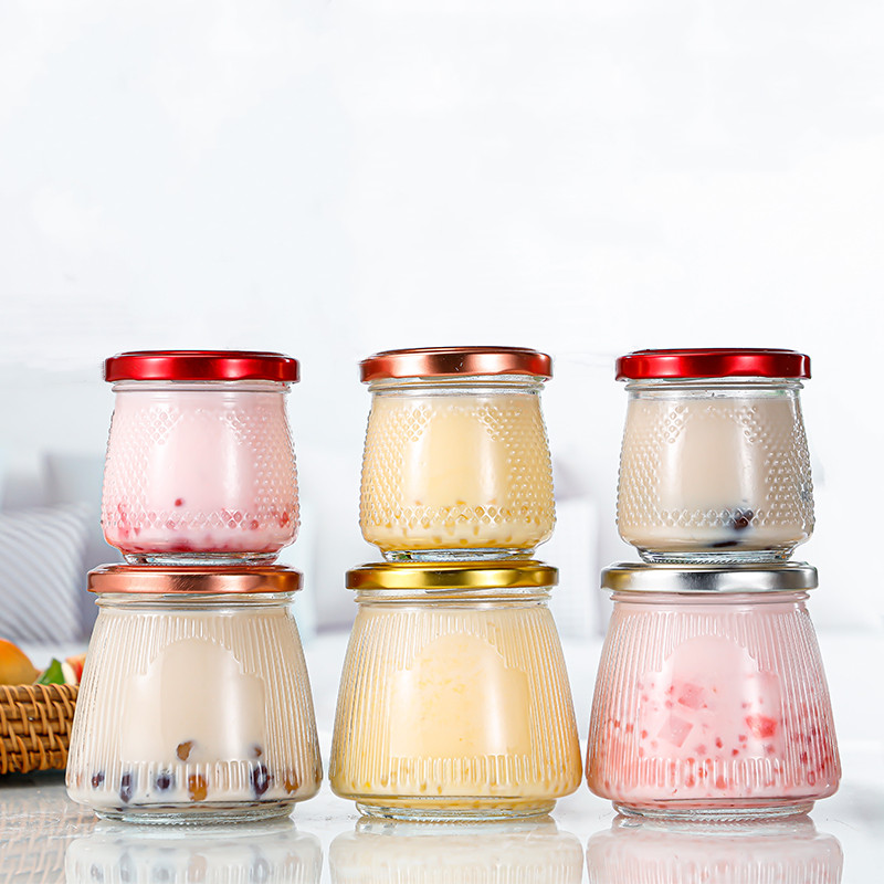 New design empty 150ml-380ml bird nest bottles glass jam honey jars with metal closure