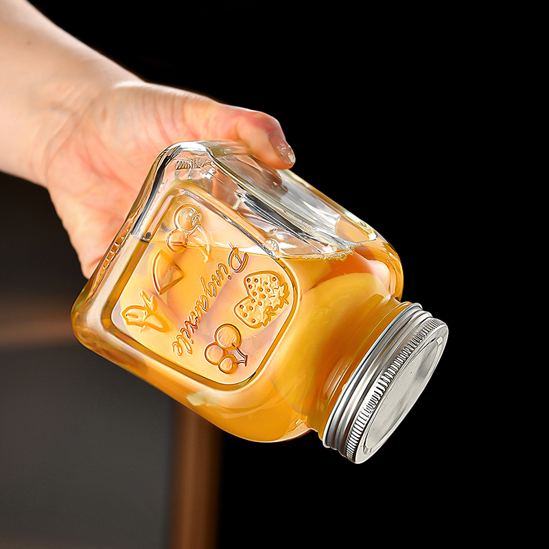 Lead free food grade glass 250ml 500ml 750ml carving mason jars for honey jam with metal screw caps