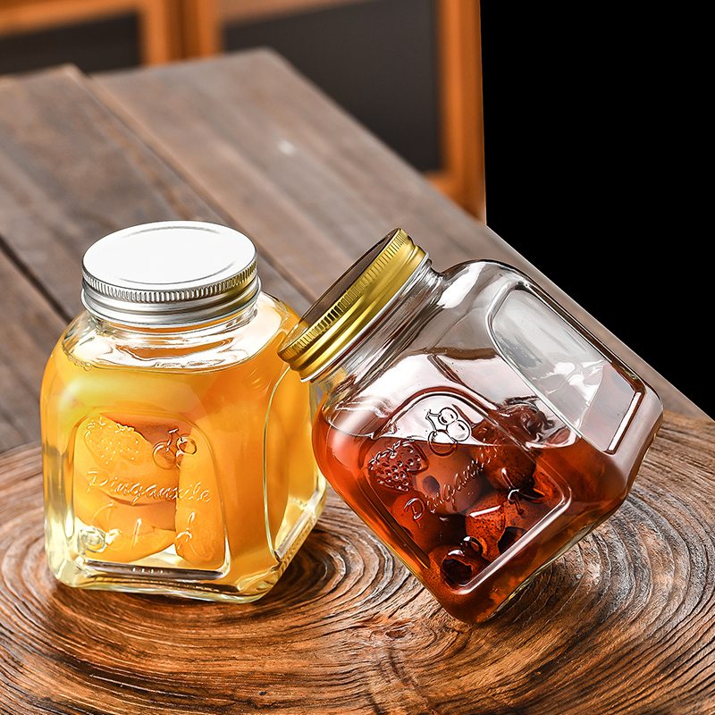 Lead free food grade glass 250ml 500ml 750ml carving mason jars for honey jam with metal screw caps